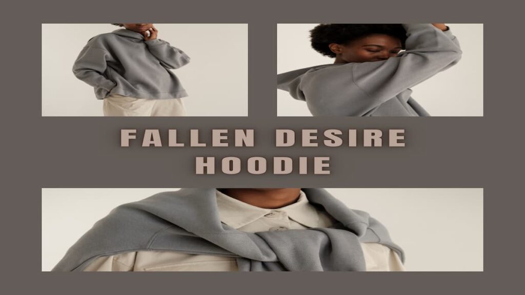 Fallen Desire hoodie made from soft grey fabric, showcasing a casual and stylish design.