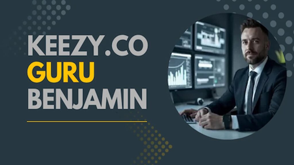 Benjamin, a Keezy.co guru, poses thoughtfully at a desk filled with books and a laptop, exuding expertise and approachability.
